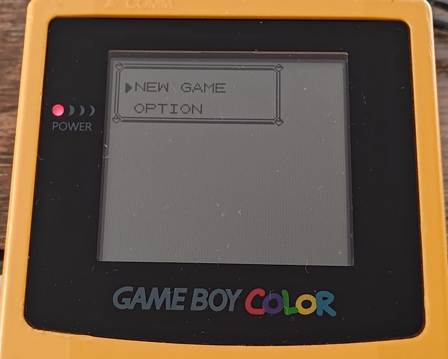 Menu screen from Pokémon Blue with 'New Game' and 'Options', no 'Continue'